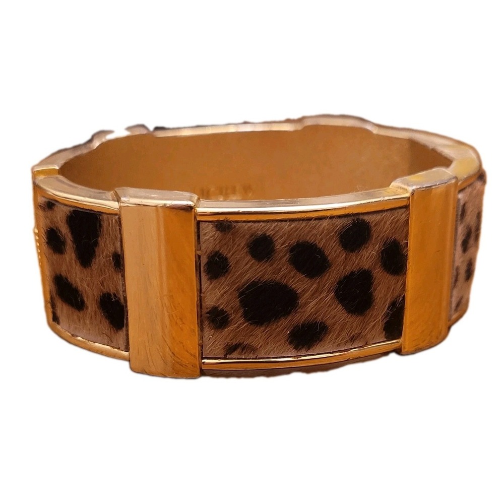 J.CREW Leopard Print Gold Tone Clamper Bangle Bracelet